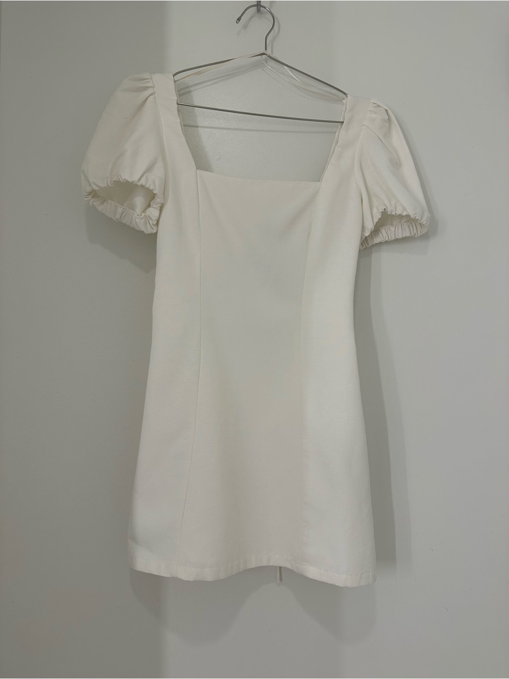 Zara White Puff Sleeve Lace-Up Back Mini Dress XS
